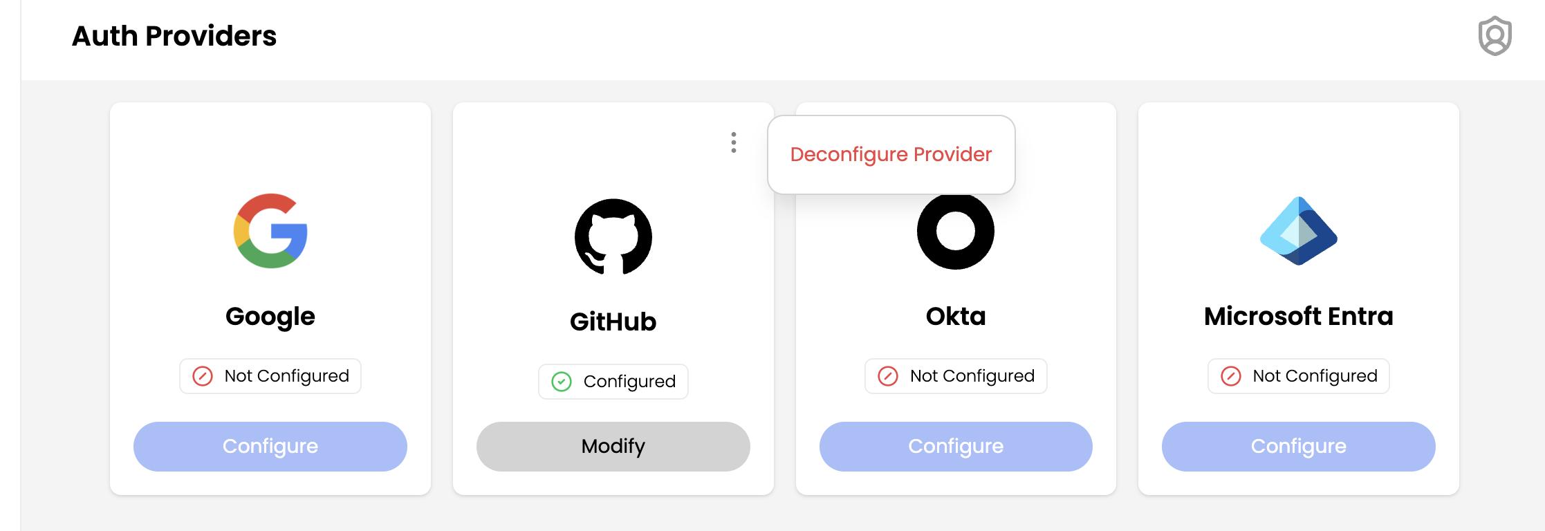screenshot of deconfigure authprovider option